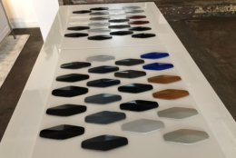 Some of the swatches of the many finishes to chose from. (WTOP/Mike Parris) 