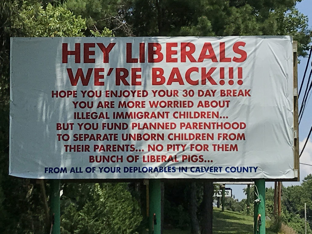 Calvert County Sheriff's Lt. Tim Fridman said he doesn't know who paid for the current sign, but it is posted on a private billboard that's available for anyone to rent. (WTOP/Michelle Basch)