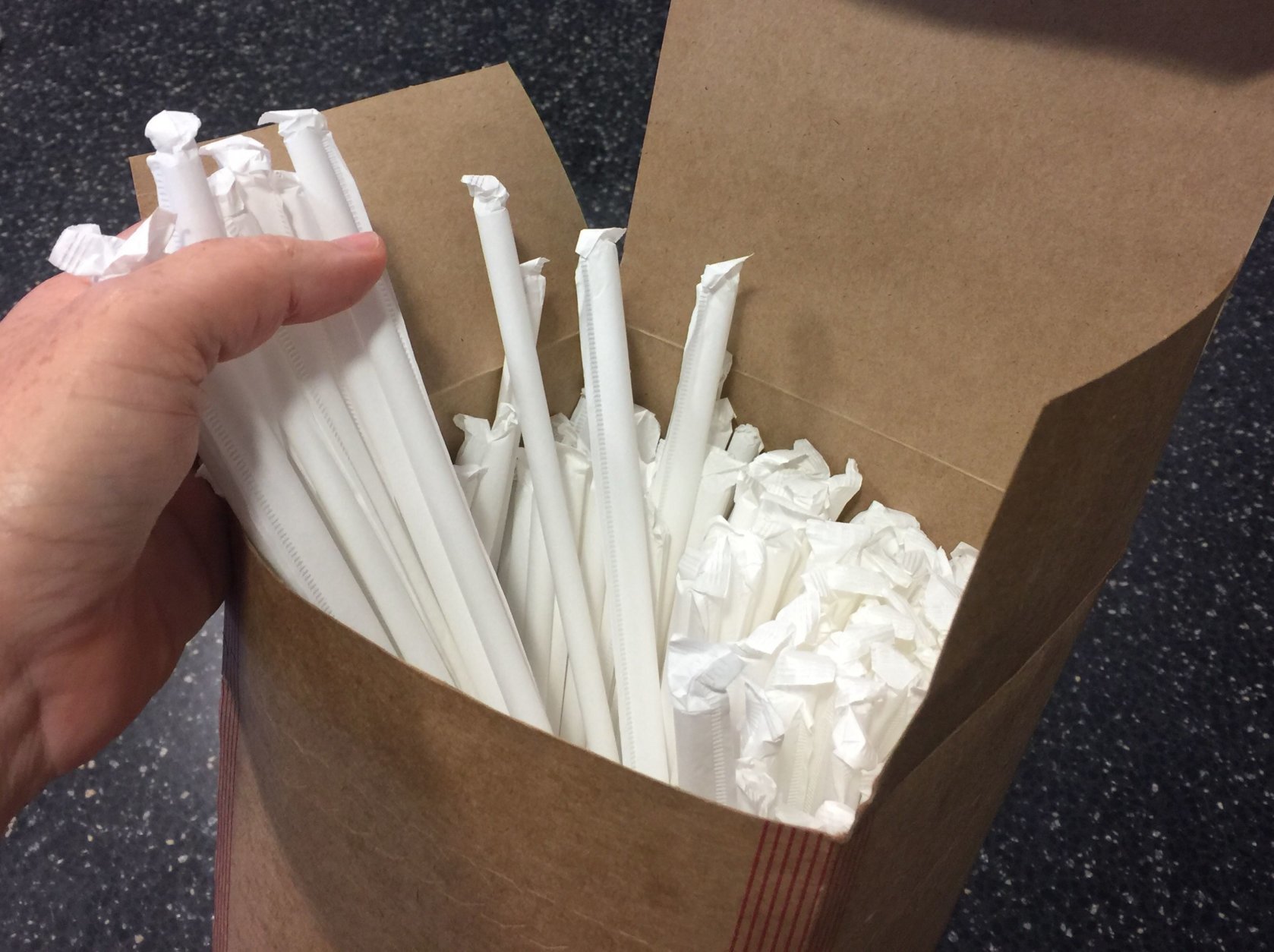 These straws are used at a local burger joint for its milkshakes. (WTOP/Kristi King)