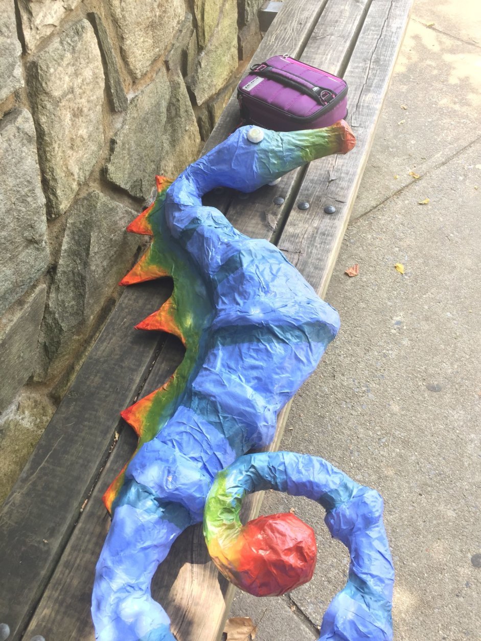 This sea horse was made by a child attending Carousel Animals Camp For Teens at Glen Echo Park. (WTOP/Kristi King)