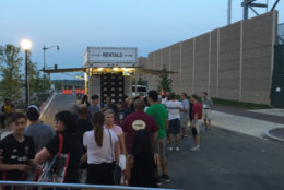 Fans wait in line for locker rentals to in which to put their belongings during a D.C. United Game at Audi Field on Saturday, July 28, 2018. (Courtesy Laurie Ehrsam)