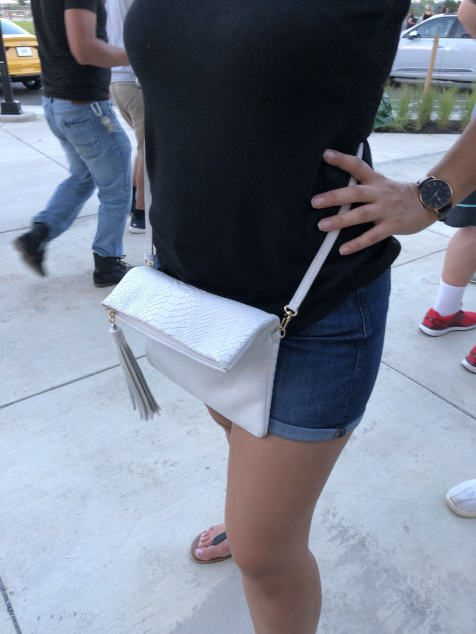 This size purse is not allowed at Audi Field during a D.C. United game on Saturday, July 28, 2018. (WTOP/Mike McMearty)
