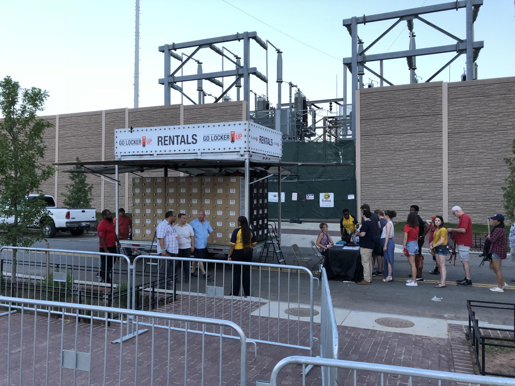 Sets of lockers are on hand at Audi Field during a D.C. United Game on Saturday, July 28, 2018, for game attendees to store their belongings. (WTOP/Mike McMearty)