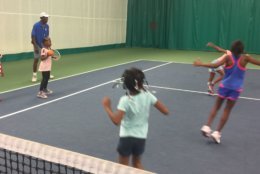 Playing dodge-ball gets children familiar with moving around quickly on a tennis court. (WTOP/Kristi King)