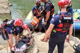 Montgomery County Fire and Rescue helped a hiker suffering from heat exhaustion on the Billy Goat Trail by evacuating on a boat via the Potomac River Sunday morning. (Courtesy Montgomery County Fire and Rescue)