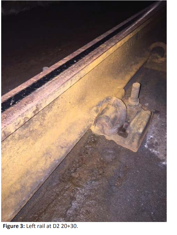 Rusting rail on Blue-Orange-Silver lines downtown between Federal Triangle and Smithsonian. (Courtesy FTA)