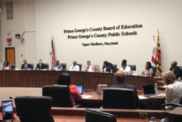 Members of the Prince George's County School Board meet to address and vote on the severance package of outgoing schools CEO Kevin Maxwell on Thursday, July 12, 2018. (WTOP/Michelle Basch)