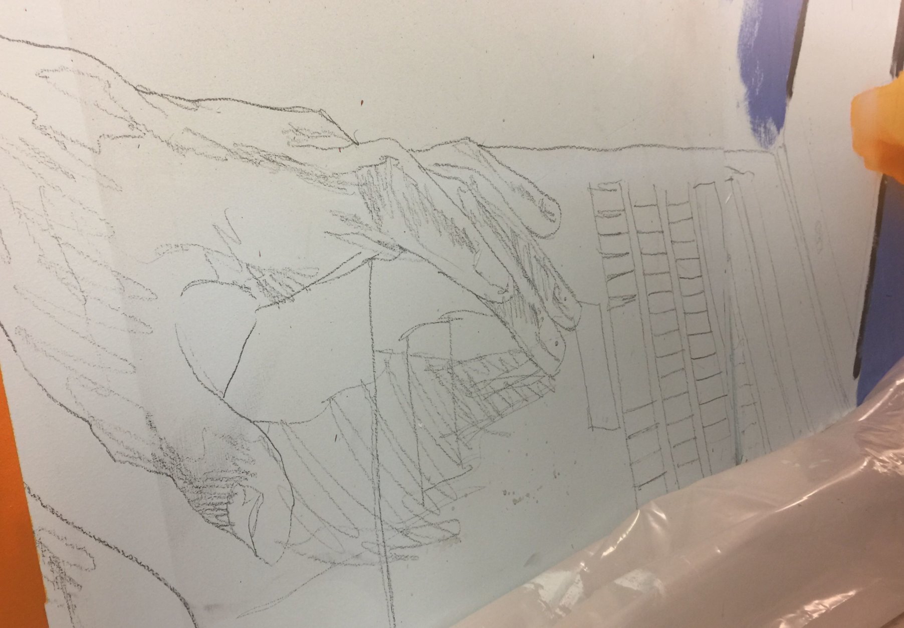 These sketched hands eventually will depict a child's fingers on a computer keyboard. (WTOP/Kristi King)