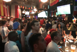 Lucky Bar in D.C. is packed for the Croatia vs. England semifinal match. (WTOP/Michelle Basch)