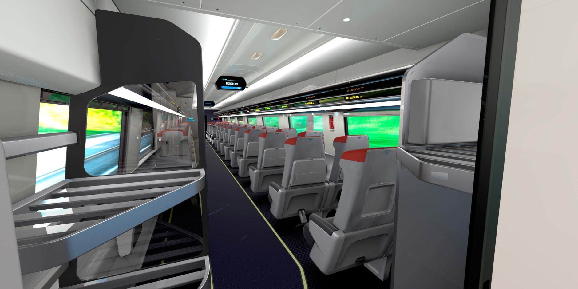 A streamlined overhead luggage storage will be offered in the new Acela trainsets. (Courtesy Amtrak)
