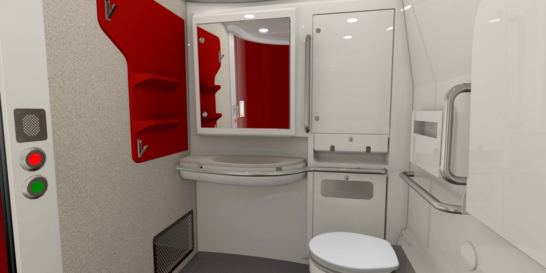 The new Acela trains feature spacious ADA-compliant restrooms with a 60-inch diameter turning radius. (Courtesy Amtrak)