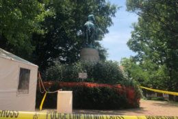 The Stonewall Jackson monument is barricaded off. (WTOP/Max Smith)