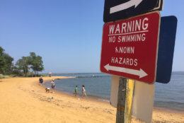 The 12-year-old Baltimore girl whose body was pulled from the Chesapeake Bay Tuesday was in an area of Sandy Point Park restricted to swimming when she was overcome by a strong current, Maryland Natural Resources Police say. (WTOP/Kristi King)