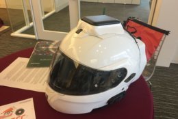 Motorcycle drivers may soon be able to learn from their helmets information collected from roadside sensors or other vehicles on the road ahead of them. (WTOP/Kristi King)