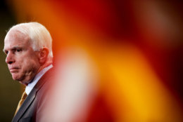 Sen. John McCain, R-Ariz., during a press conference on Capitol Hill in Washington on Thursday, March 26, 2015, on the situation in Yemen. (AP Photo/Andrew Harnik)