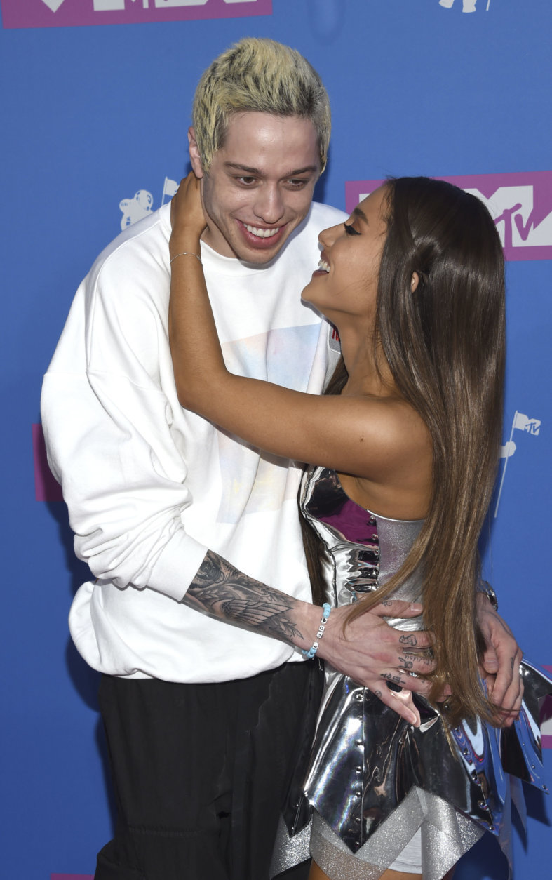 Pete Davidson, left, and Ariana Grande arrive at the MTV Video Music Awards at Radio City Music Hall on Monday, Aug. 20, 2018, in New York. (Photo by Evan Agostini/Invision/AP)