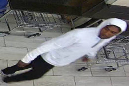 Around 2 a.m. Wednesday, the suspect walked into a laundromat in the 4100 block of Branch Avenue in Temple Hills, Maryland, pulled out a knife and demanded money. The suspect cut an employee on the arm before running out of the store. He did not get any money, Prince George's County police said. (Courtesy Prince George's County police)