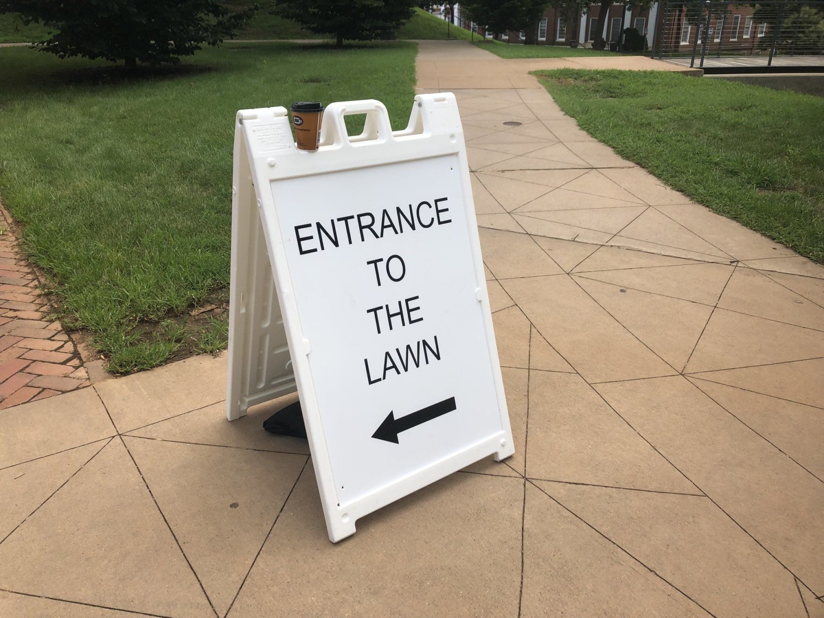 Entrance to the Lawn at the University of Virginia is limited to residents and those who have tickets to the Saturday morning event, "The Hope that Summons Us," in Old Cabell Hall Auditorium. (WTOP/Max Smith)