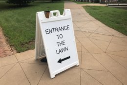 Entrance to the Lawn at the University of Virginia is limited to residents and those who have tickets to the Saturday morning event, "The Hope that Summons Us," in Old Cabell Hall Auditorium. (WTOP/Max Smith)