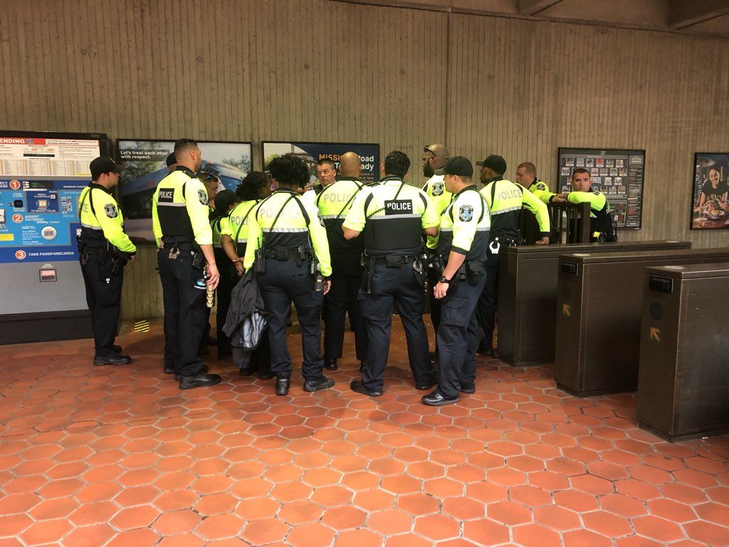 Metro officials, local police and union representatives were present at Metro's Vienna station Sunday morning. (WTOP/Max Smith)