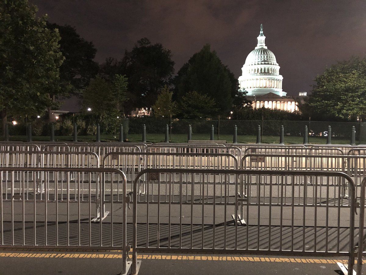 Barricades are set up for the expected crowds at Friday's memorial events for John McCain. (WTOP/Nick Iannelli) 