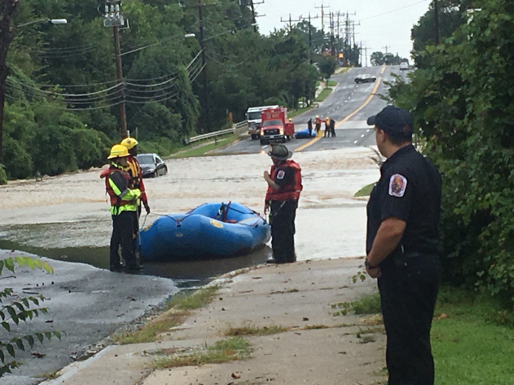 High water trapped several people in a Prince George's County business Tuesday afternoon, requiring the county Fire Department to go into rescue mode. (Courtesy Prince George's County Office of Emergency Management)