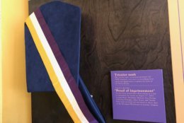 Many women who rallied for suffrage wore these tri-colored sashes, which are now on display at the Belmont-Paul Women's Equality National Monument.