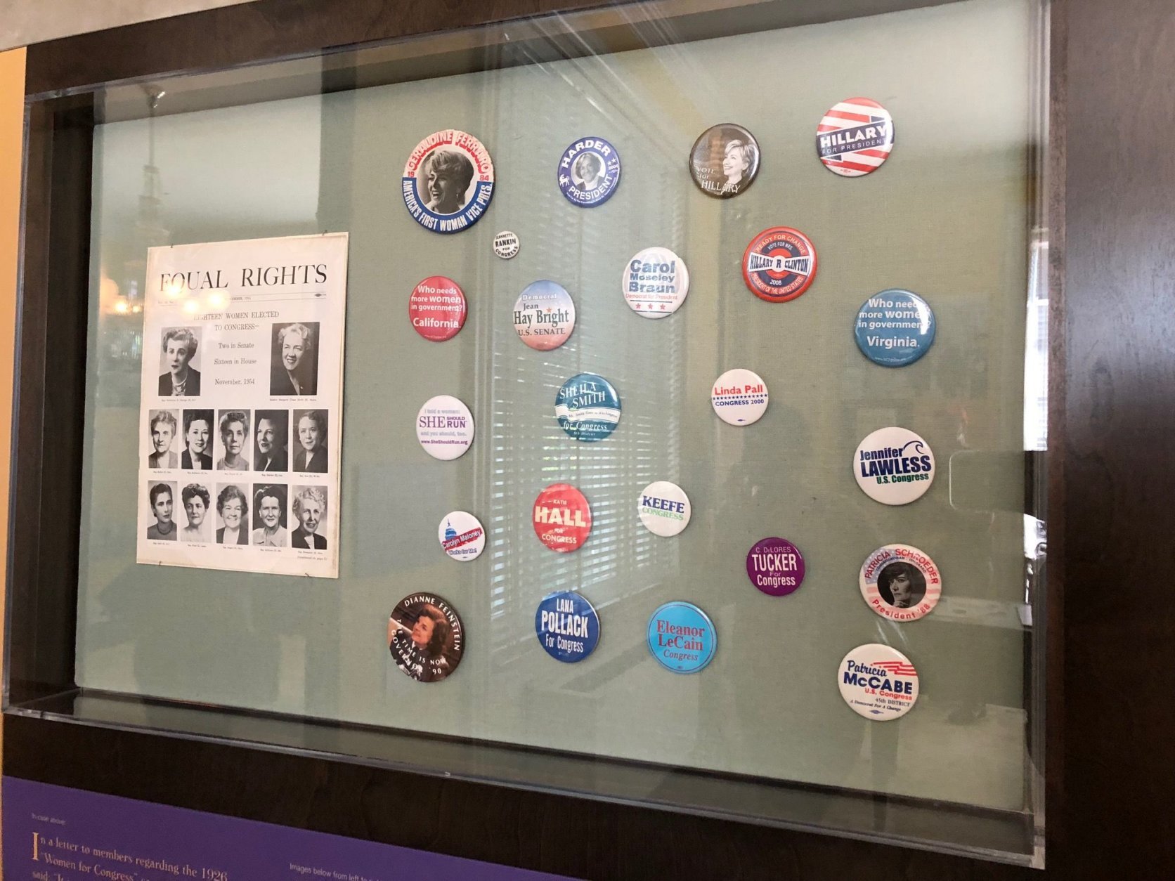 A series of buttons from female political campaigns.