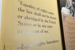 Text from the Equal Rights Amendment decorate the wall at the Belmont-Paul Women's Equality National Monument.