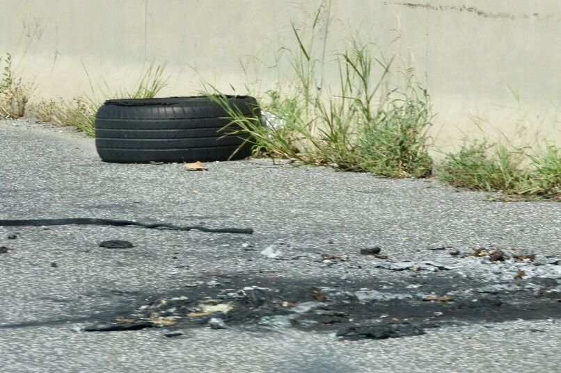 Tires, tire tread and wheel components are the most common form of highway debris in the D.C. region according to records kept by the WTOP Traffic Center. (WTOP/Dave Dildine)