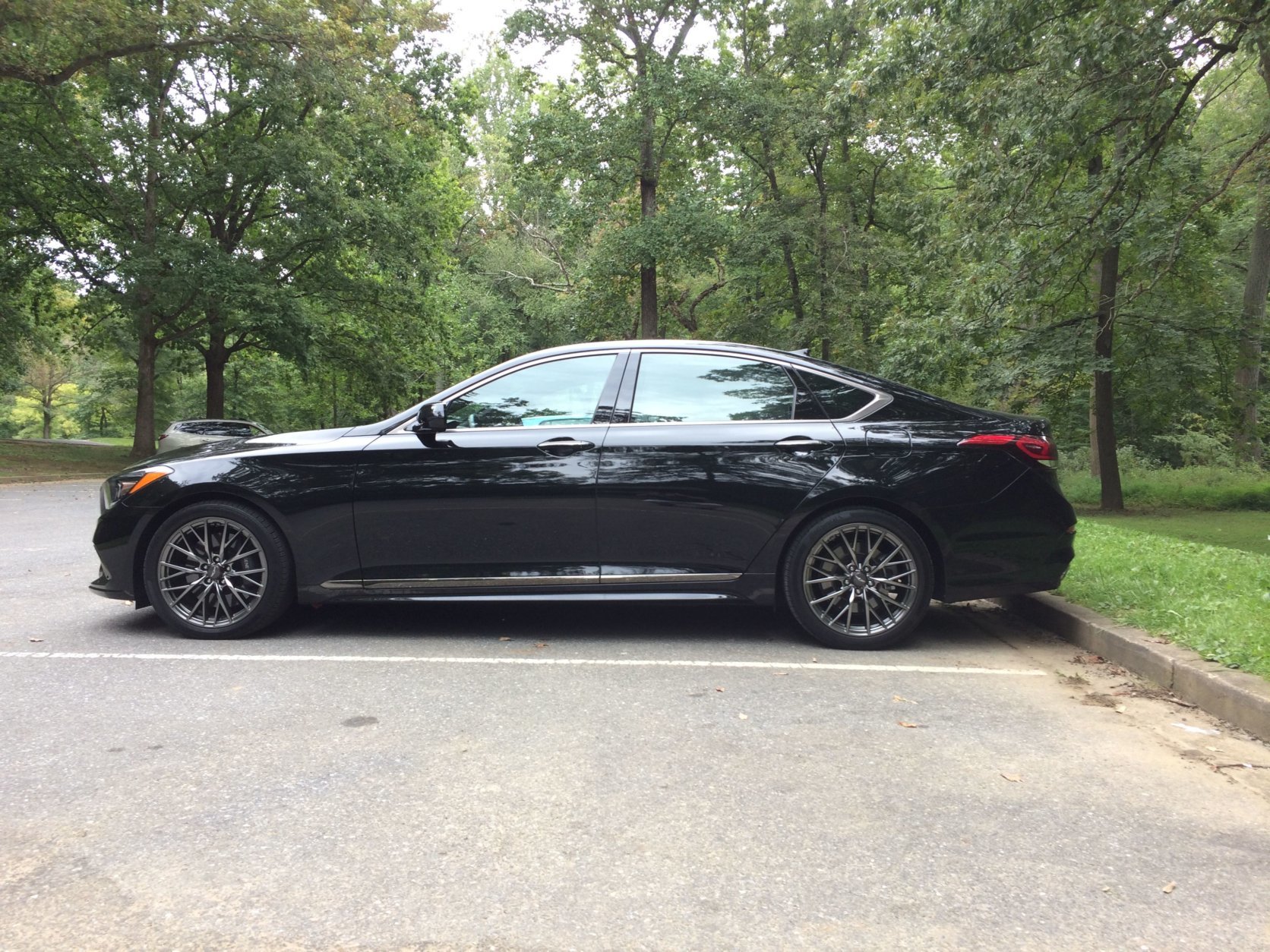 The G80 Sport is more aggressive than the non-sport model and comes with larger 19-inch wheels. (WTOP/Mike Parris)