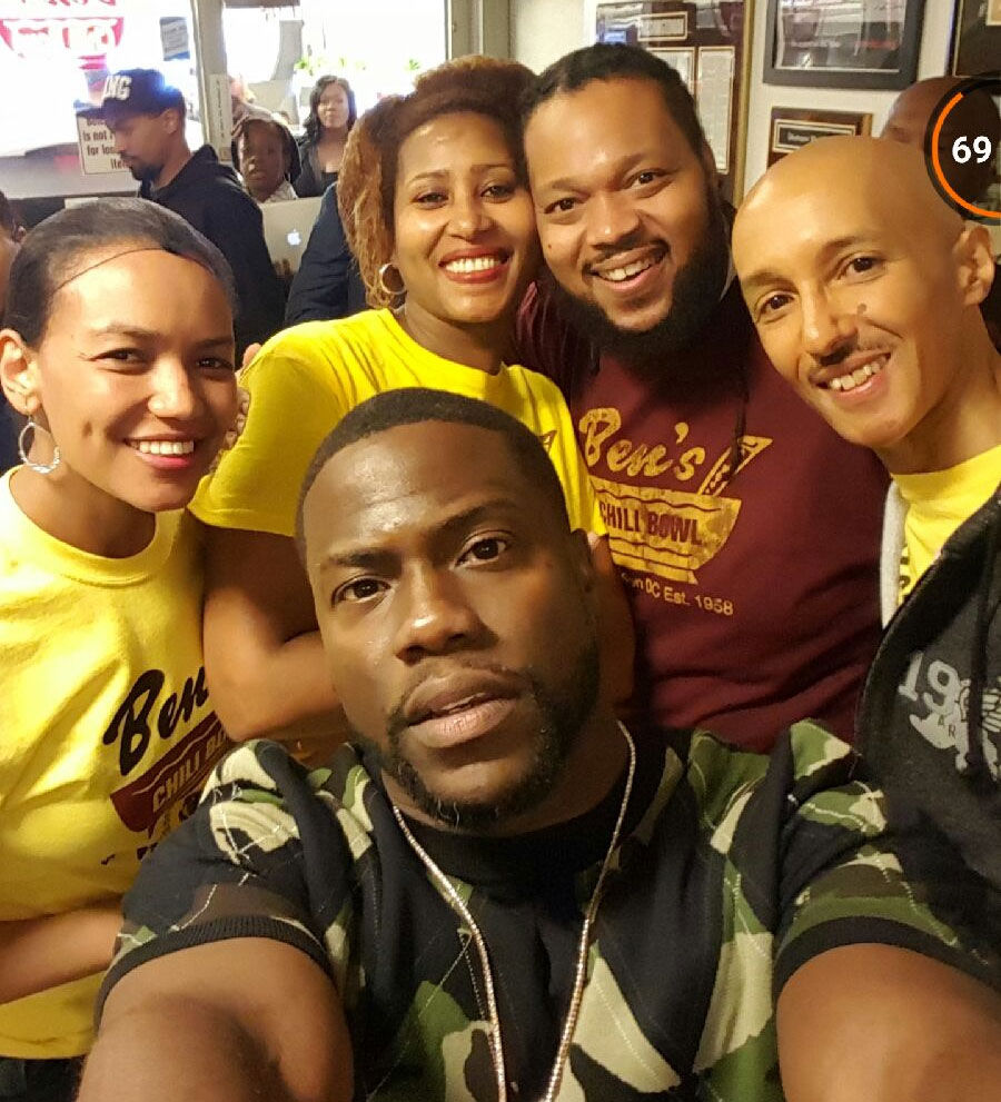 Comedian Kevin Hart and the crew at Ben's. (Couirtesy Ben's Chili Bowl)