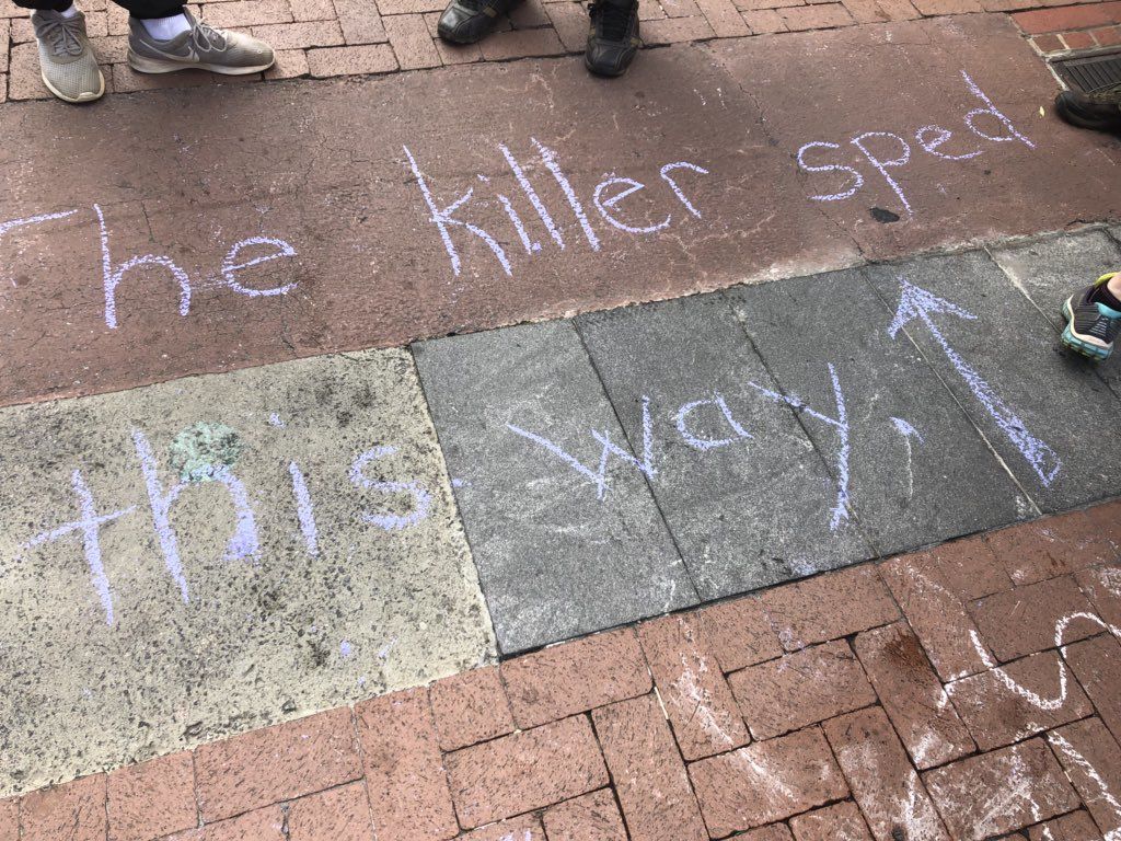 Photo of a chalk memorial that says 'The Killer Sped this way"