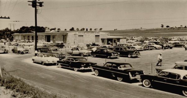 A vintage photo of the massive Manheim, Pennsylvania, auto auction facility It was established in 1945. (Courtesy Manheim)