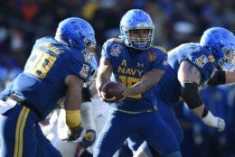 Malcolm Perry will take over at quarterback and will lean on Anthony Gargiulo to key this year's Navy ground game. (AP Photo/Gail Burton, File)