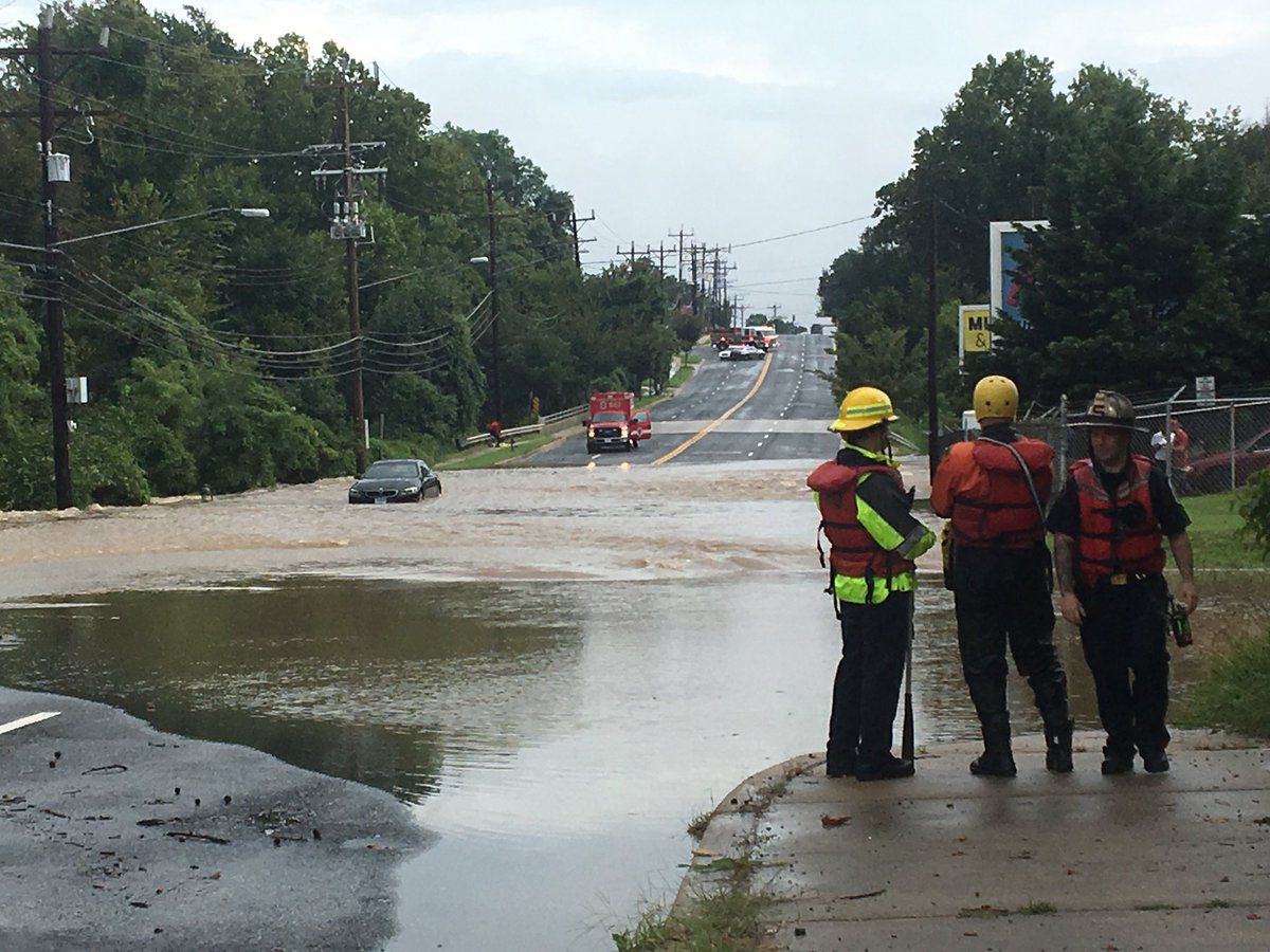 Flooding on Old Ritchie Road on Tuesday, Aug. 21. (Courtesy of Prince George's County Office of Emergency Management)