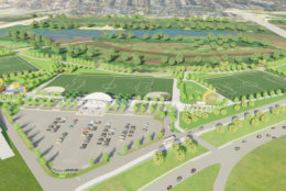 An artist rendering of the new RFK fields, looking East toward the Anacostia River. (Courtesy: Events DC)
