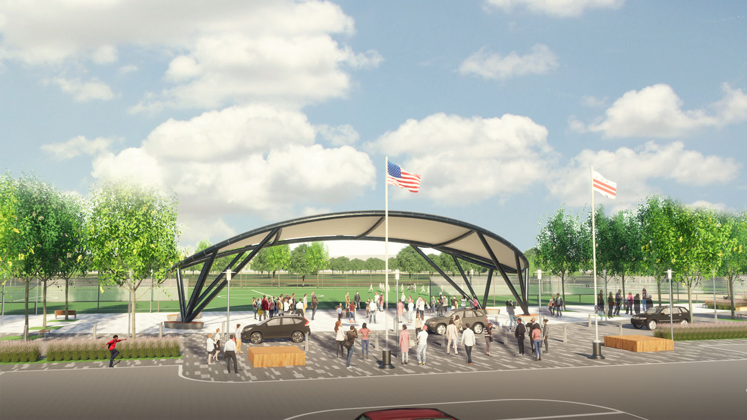 A pavilion will serve as an official entrance from the parking area next to the middle field. (Courtesy: Events DC)
