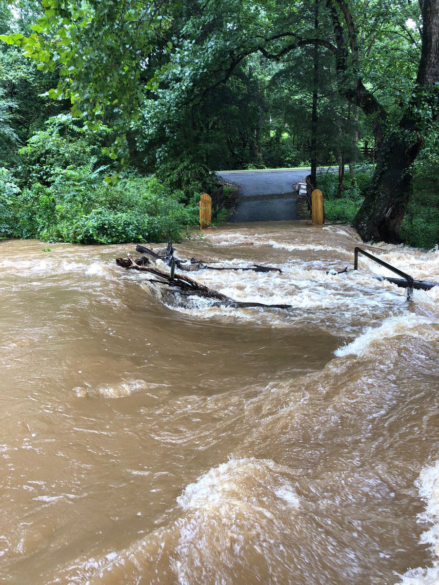 Flooding on Great Run Lane in Warrenton, Virginia, on Tuesday, Aug. 21. (Coutesy of @silverent via Twitter)