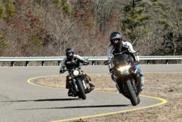 VTTI researchers are pictured running motorcycle safety demonstrations in Blacksburg, Virginia. (Courtesy VTTI)