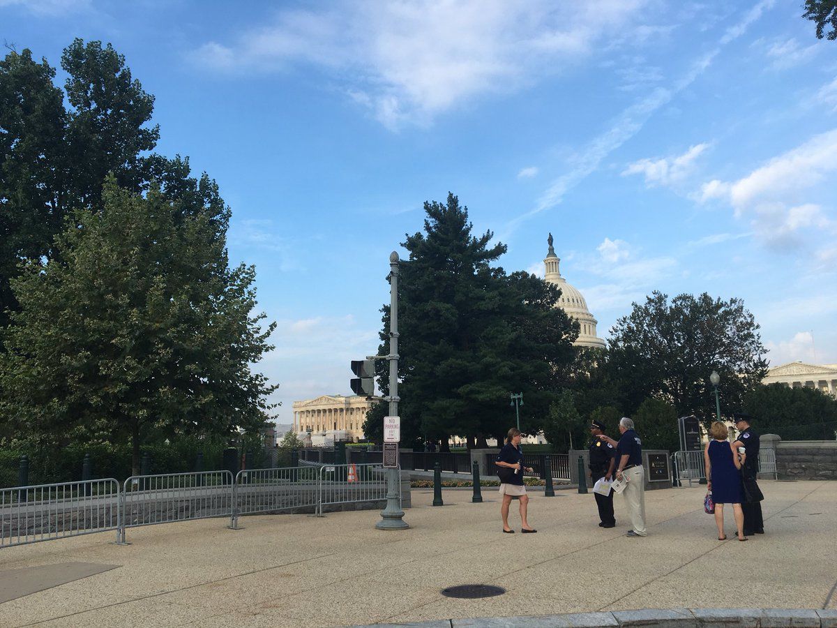 Barricades surrounding the U.S. Capitol before McCain's ceremony. (WTOP/Sarah Beth Hensley) 