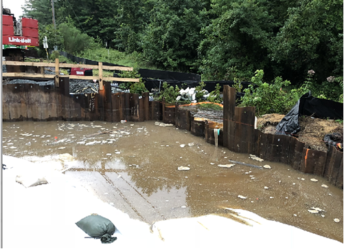 Because the Brandywine Road Bridge project area is a floodplain, crews have even had to pump the water out to be able to do anything. (Courtesy Maryland Department of Transportation State Highway Administration)