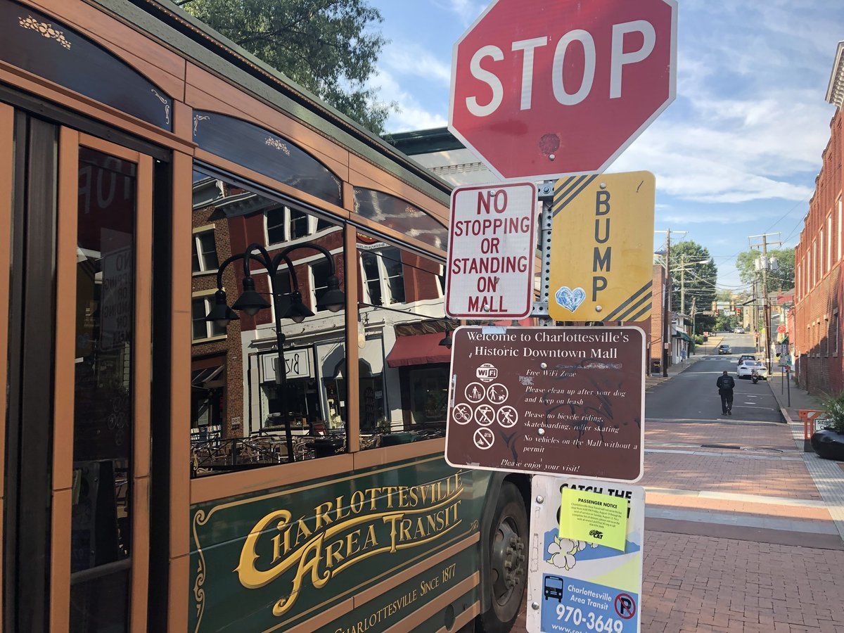 The Charlottesville Downtown Mall is turned into a locked-down area only accessible through security checkpoints through the weekend. (WTOP/Max Smith)