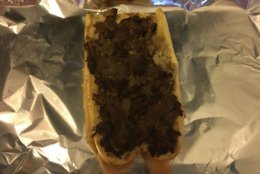 "The bread crease completely fell apart," she said, and there was a temperature issue. "The whole sandwich tended to lose heat more quickly than when it's fresh off the grill, so about halfway in, it was already cold." (WTOP/Jamie Forzato)