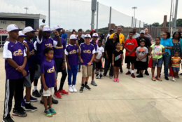 The city's Mamie Johnson Little League team gets treated to celebrations at the Washington Nationals Youth Baseball Academy in Southeast D.C. (WTOP/Mike Murillo)