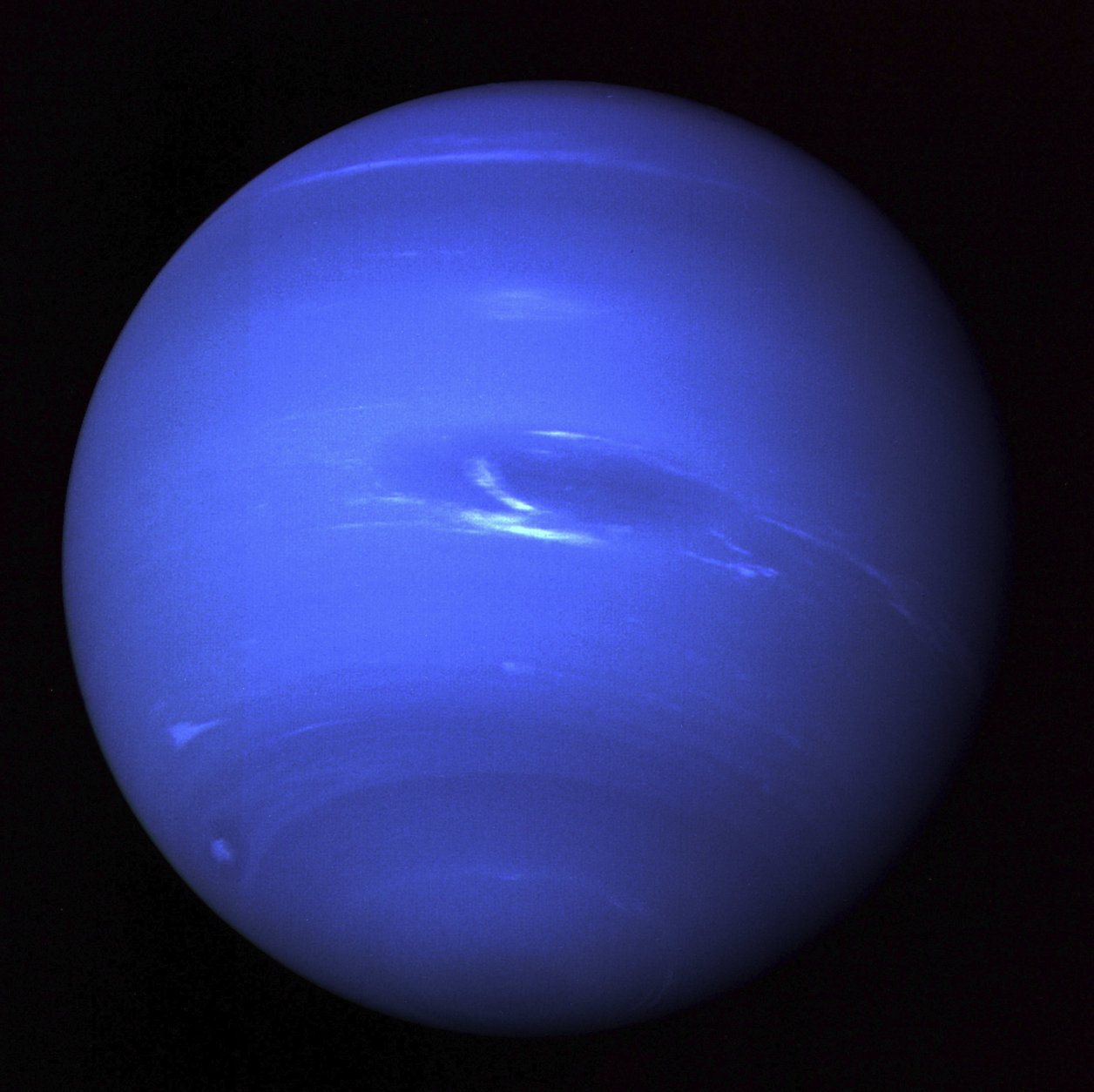 This Aug. 20, 1989 image made available by NASA shows the planet Neptune seen from the Voyager 2 spacecraft, at a range of 4.4 million miles from the planet. (NASA via AP)