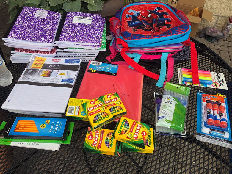 Some of the items donated as the Stuff-a-Bus campaign started on Sunday in Bowie. (WTOP/Melissa Howell)