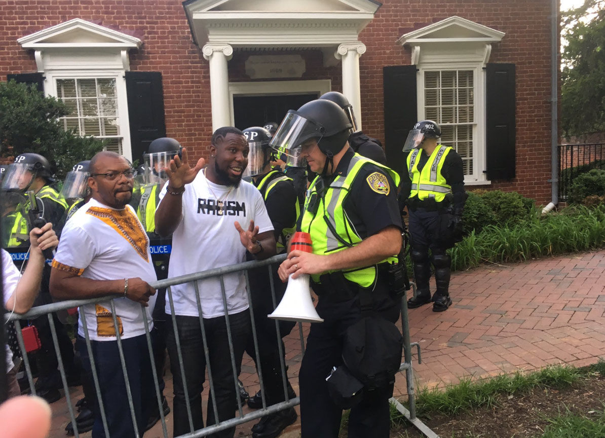 Police declare a group of protesters who veered from the permit area on Saturday, Aug. 11, 2018, an "unlawful assembly." (WTOP/Max Smith)