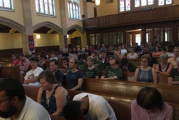 At Western Presbyterian Church in Northwest D.C. a service that proposes countering messages of hate with love and mindfulness was held a day before a white nationalist rally. (WTOP/Liz Anderson)