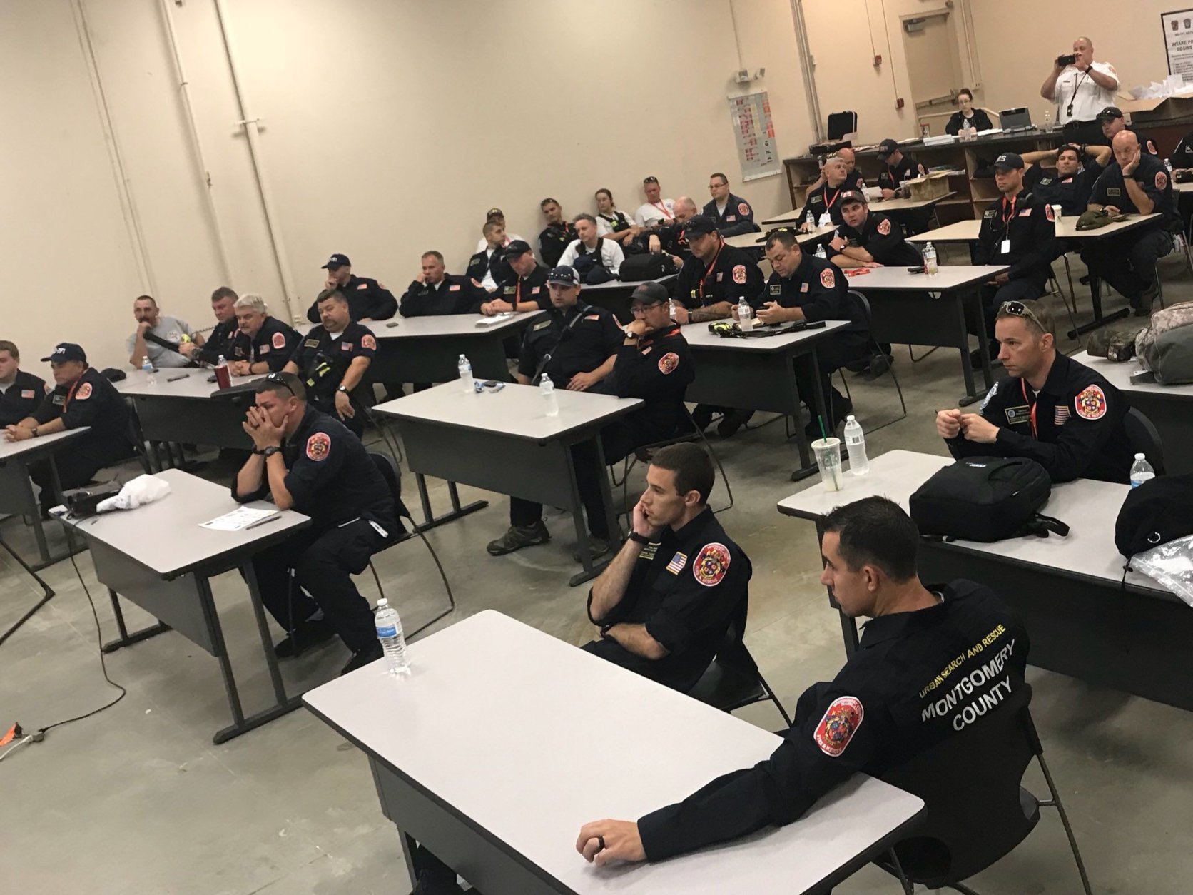 MD Task Force 1 gets final briefing before deploying to South Carolina ahead of Hurricane Florence. (WTOP/Neal Augenstein)
